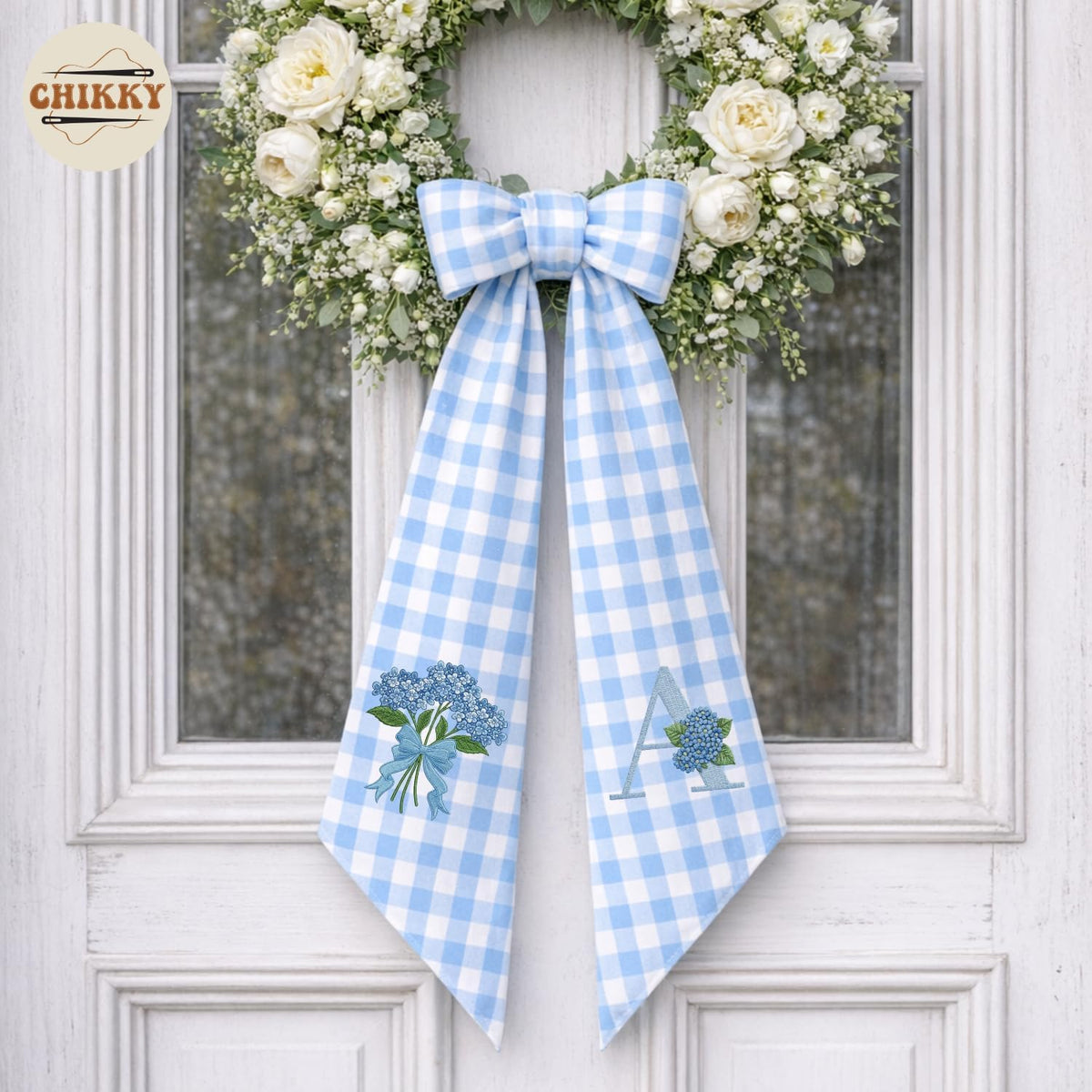 Monogram Personalized Wreath Sash — 12 - Blue Hydrangea — image 6