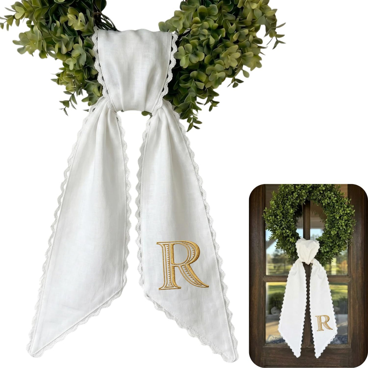 Monogram Personalized Wreath Sash — 6 - Big Monogram