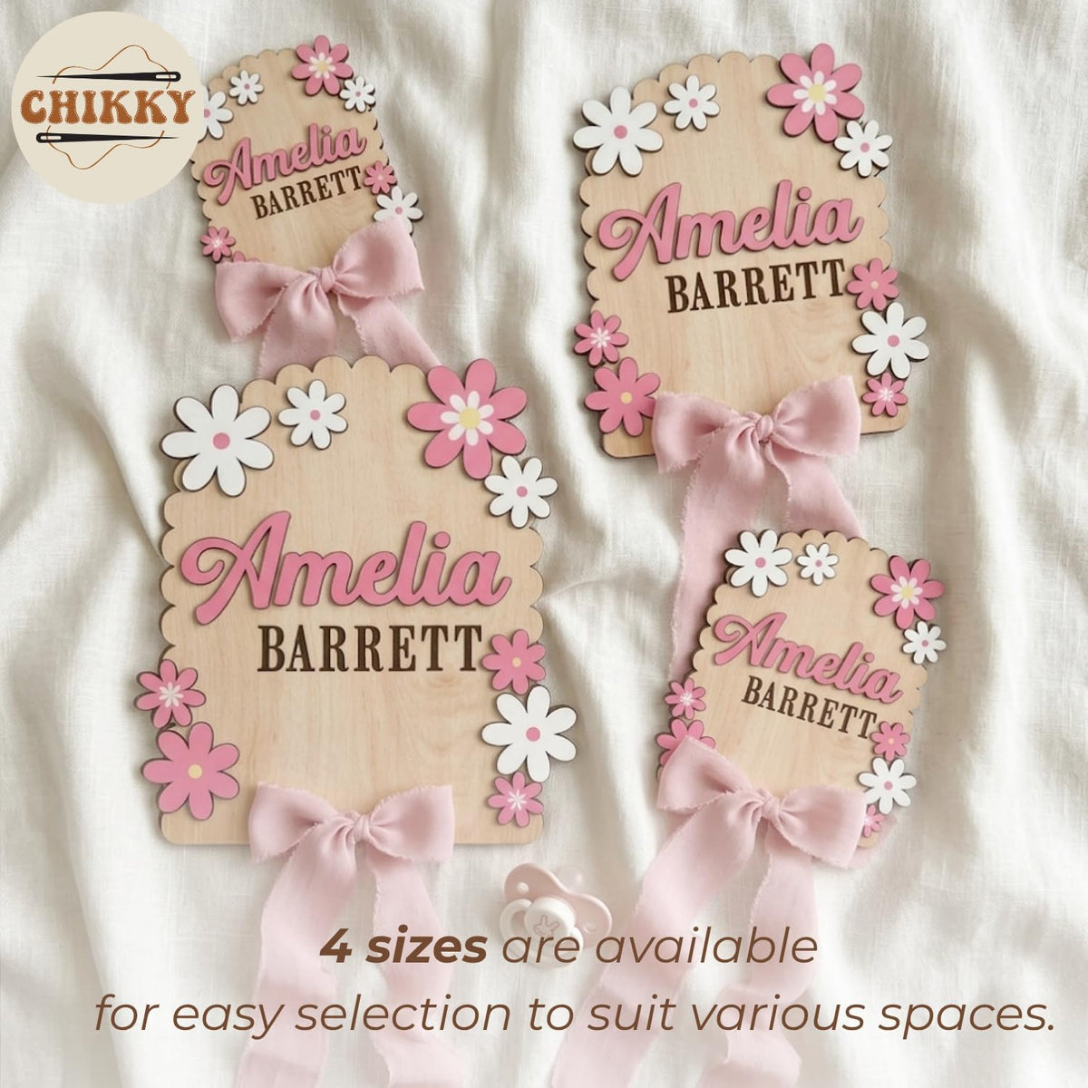 Personalized Wooden Birth Announcement Sign — 1 - flowers — image 6