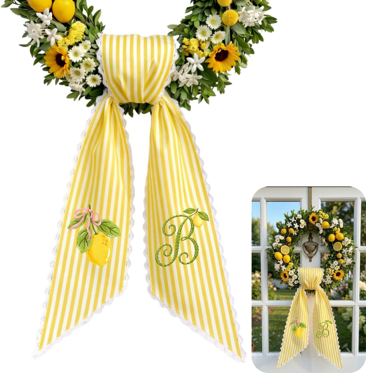 Monogram Personalized Wreath Sash — 8 - Lemon
