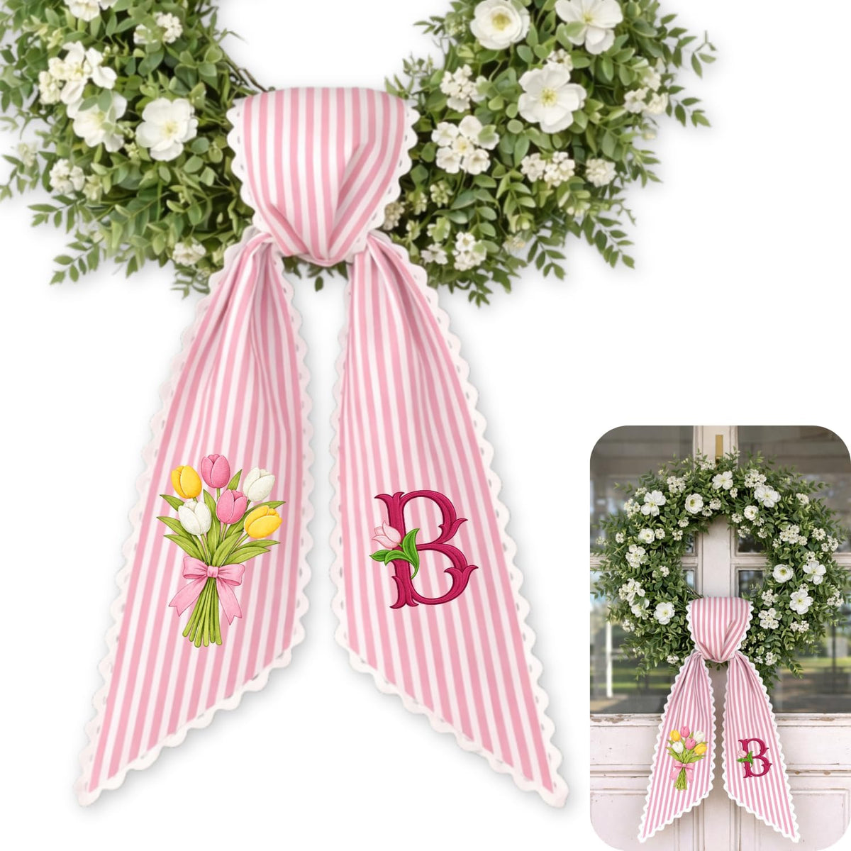 Monogram Personalized Wreath Sash — 4 - Tulip Bouquet