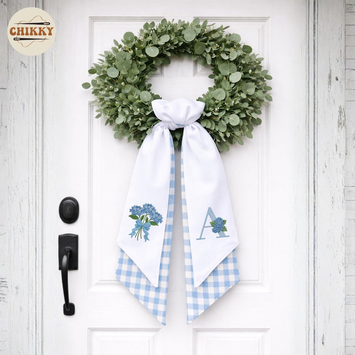Monogram Personalized Wreath Sash — 12 - Blue Hydrangea — image 3