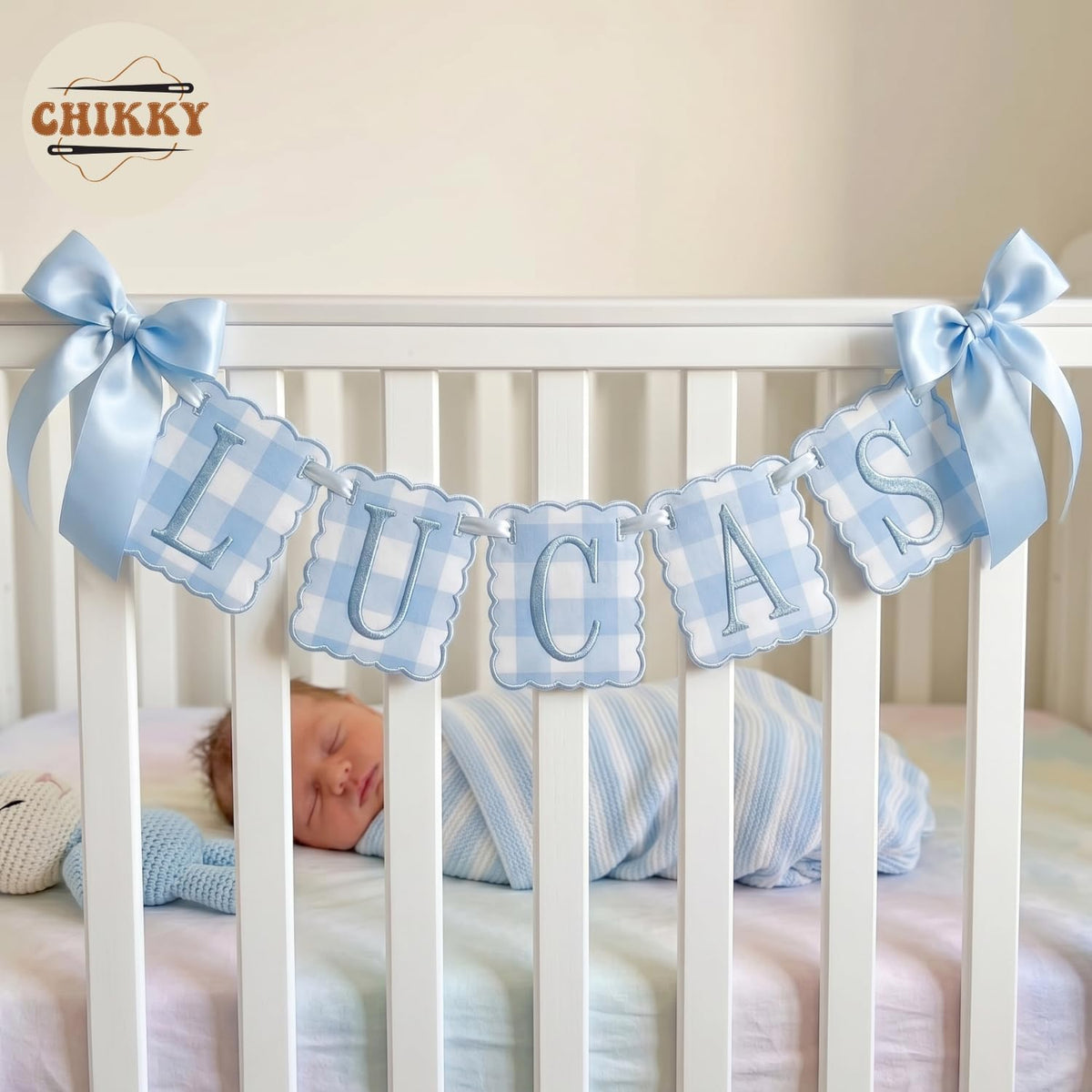 Personalized Embroidered Baby Name Banner — 2 - Blue — image 3