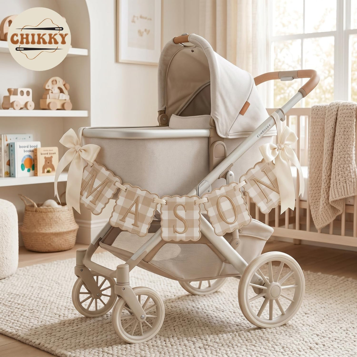 Personalized Embroidered Baby Name Banner — 3 - Beige — image 9