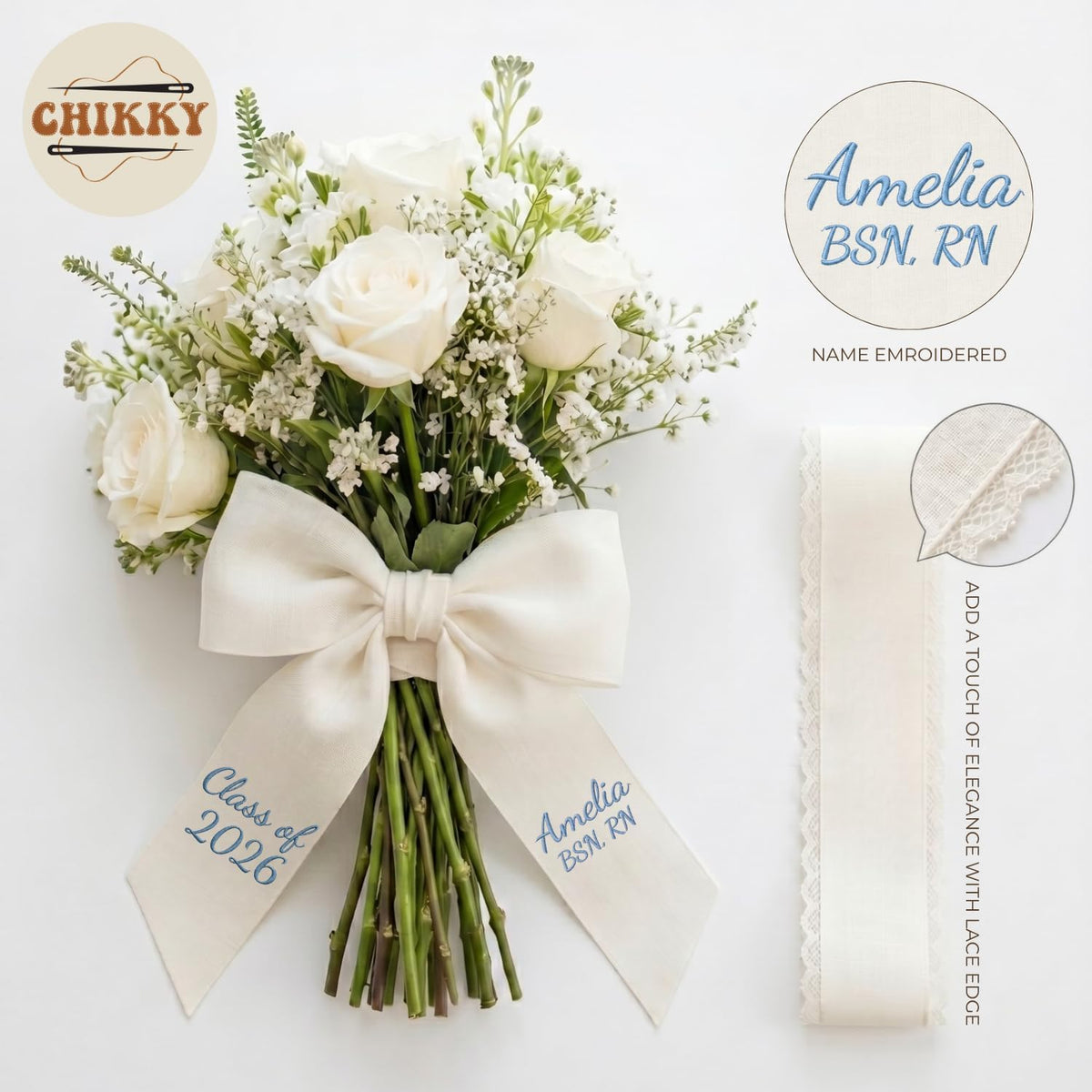 Personalized Embroidered Bouquet Sash — 4 - Nursing Graduation — image 5