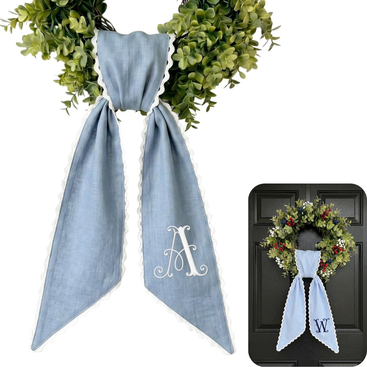 Monogram Personalized Wreath Sash — 4 - Initial Name