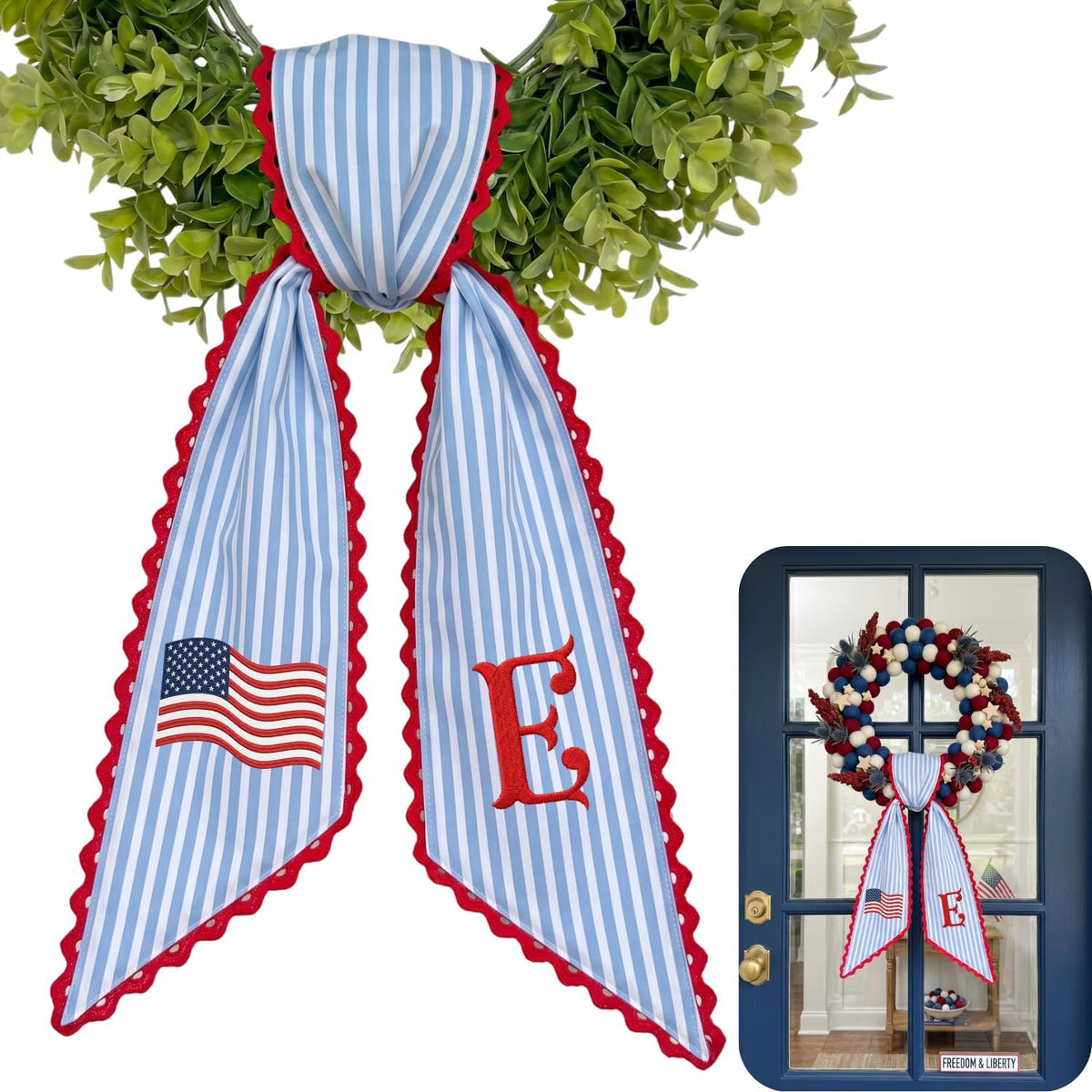 Patriotic Personalized Wreath Sash — 11 - USA Flag