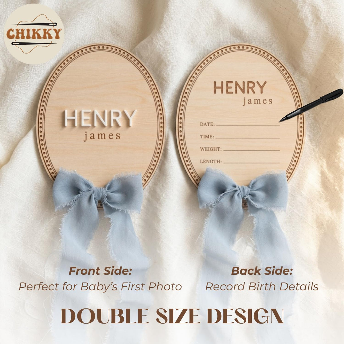 Personalized Wooden Birth Announcement Sign — 7 - oval name — image 5