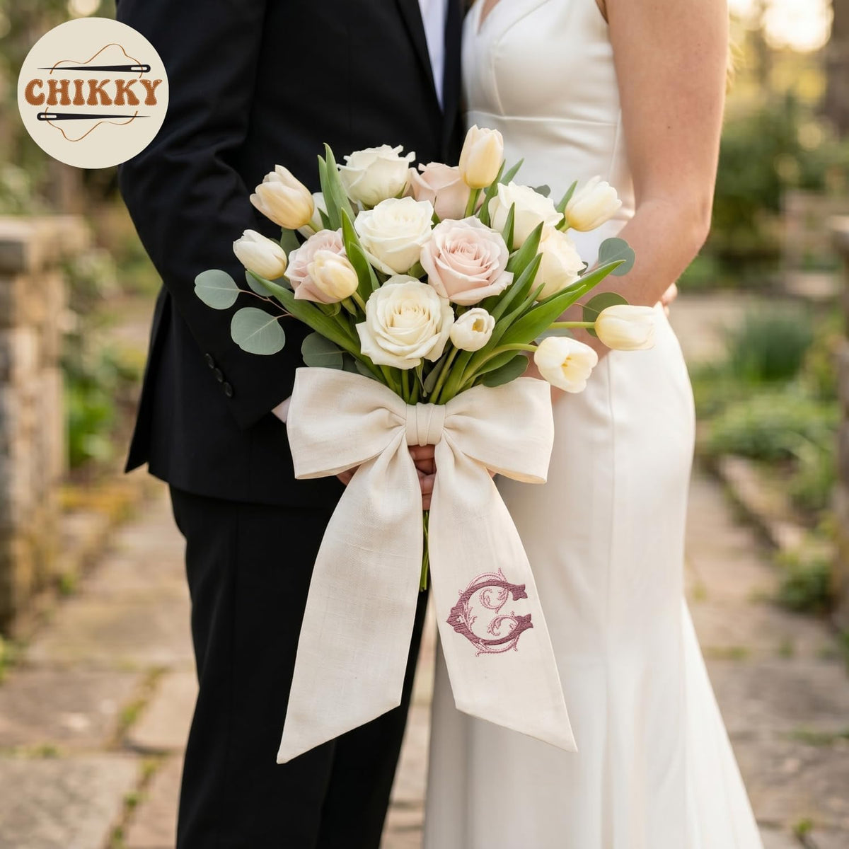 Personalized Embroidered Bouquet Sash — 8 - Monogram — image 3