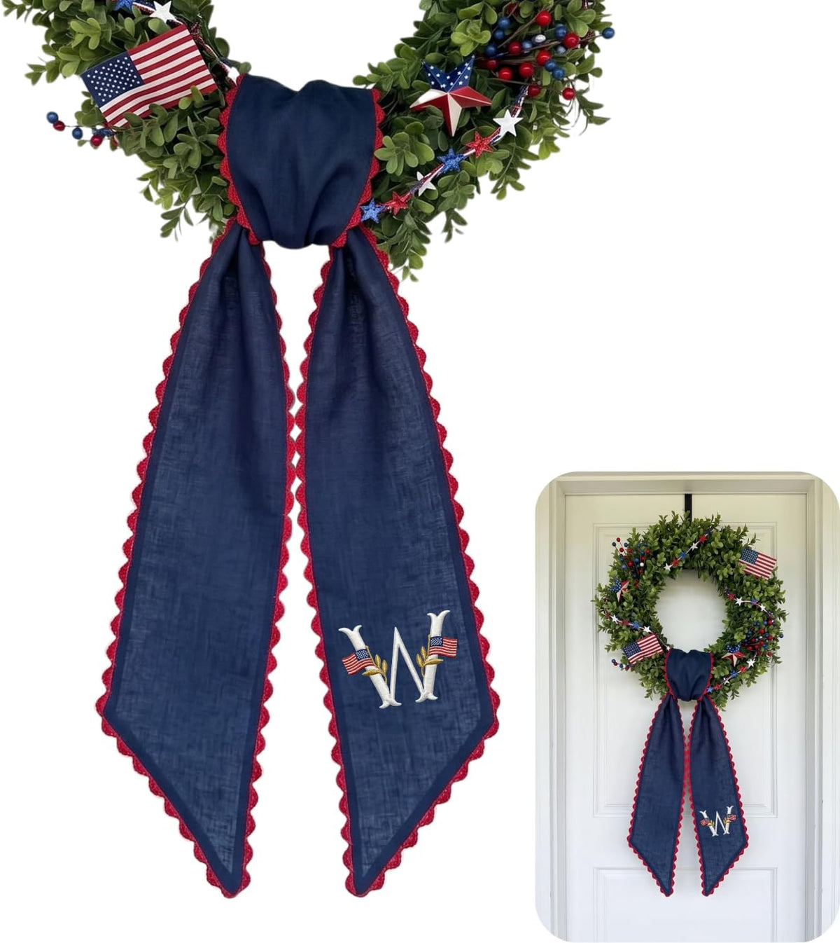 Patriotic Personalized Wreath Sash — 9 - Monogram USA Flag