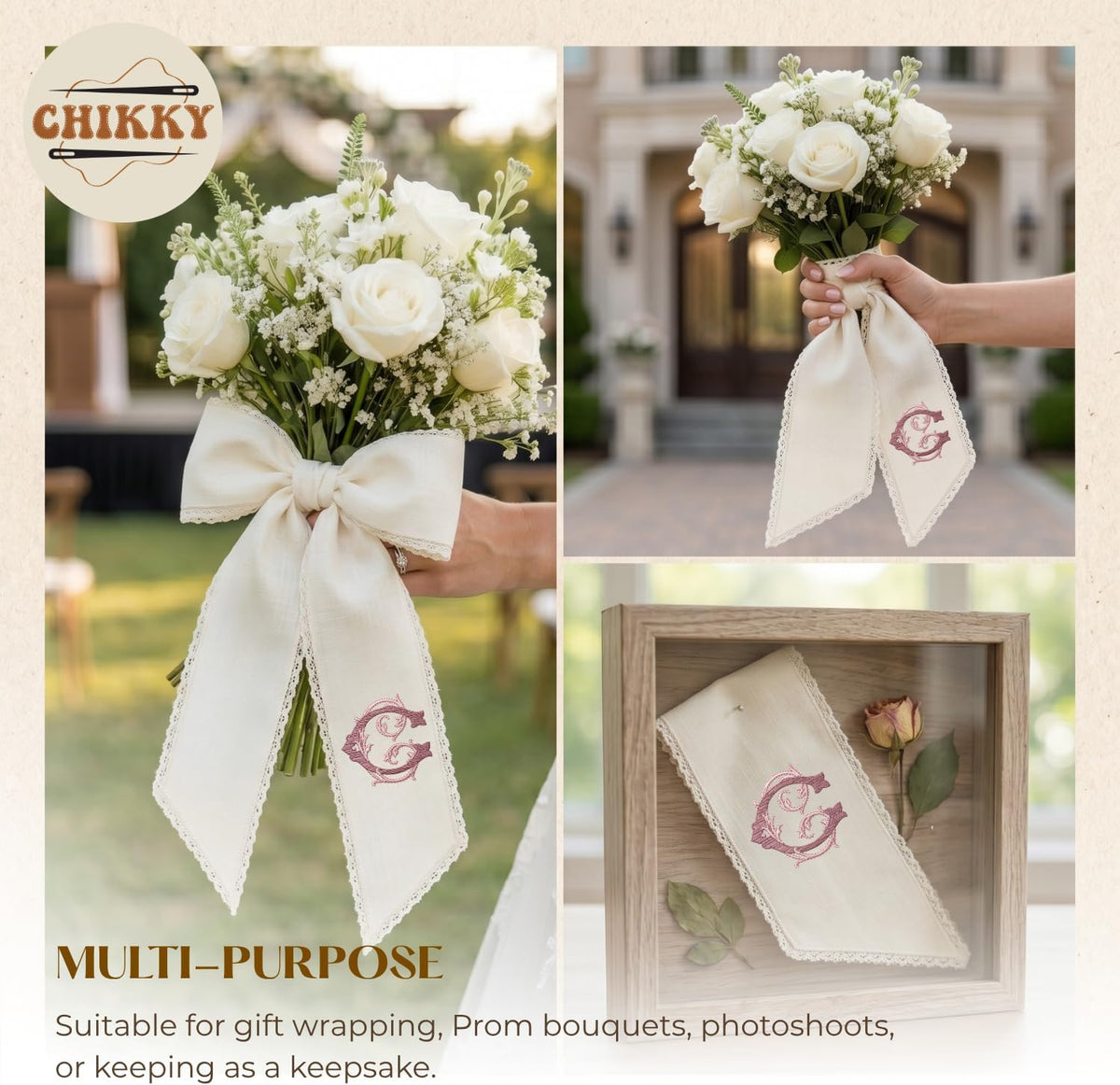 Personalized Embroidered Bouquet Sash — 8 - Monogram — image 6