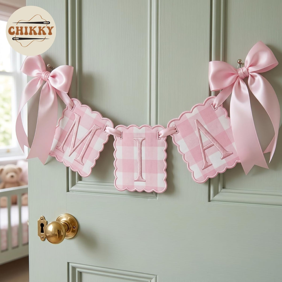 Personalized Embroidered Baby Name Banner — 1 - Pink — image 5