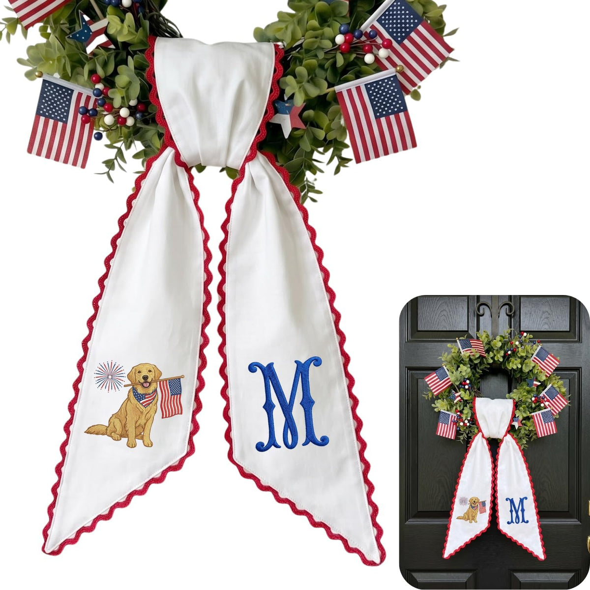 Patriotic Personalized Wreath Sash — 11 - USA golden retriever