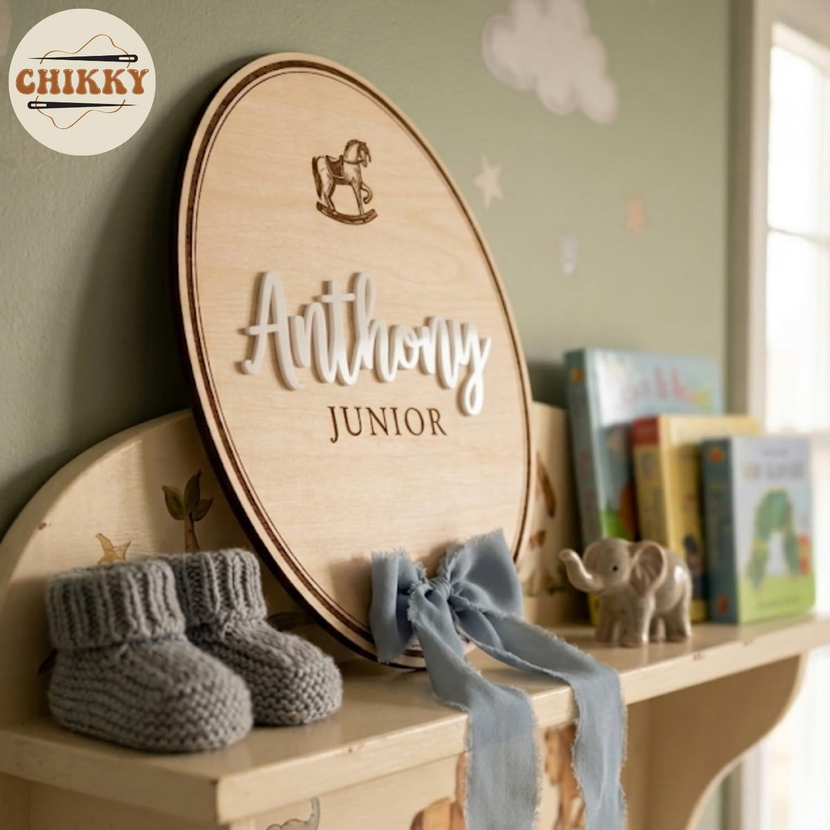 Personalized Wooden Birth Announcement Sign — 8 - oval pattern — image 4