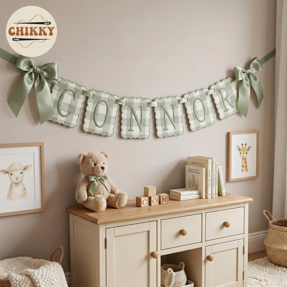 Personalized Embroidered Baby Name Banner — 4 - Sage — image 8