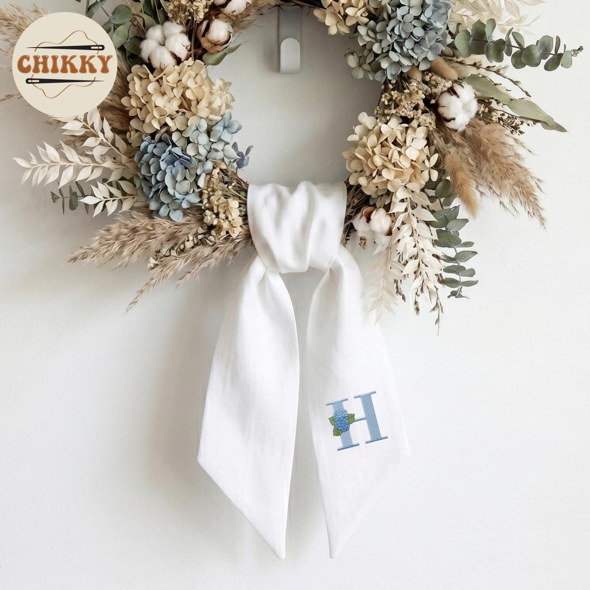 Monogram Personalized Wreath Sash — 7 - Hydrangea Initial — image 6