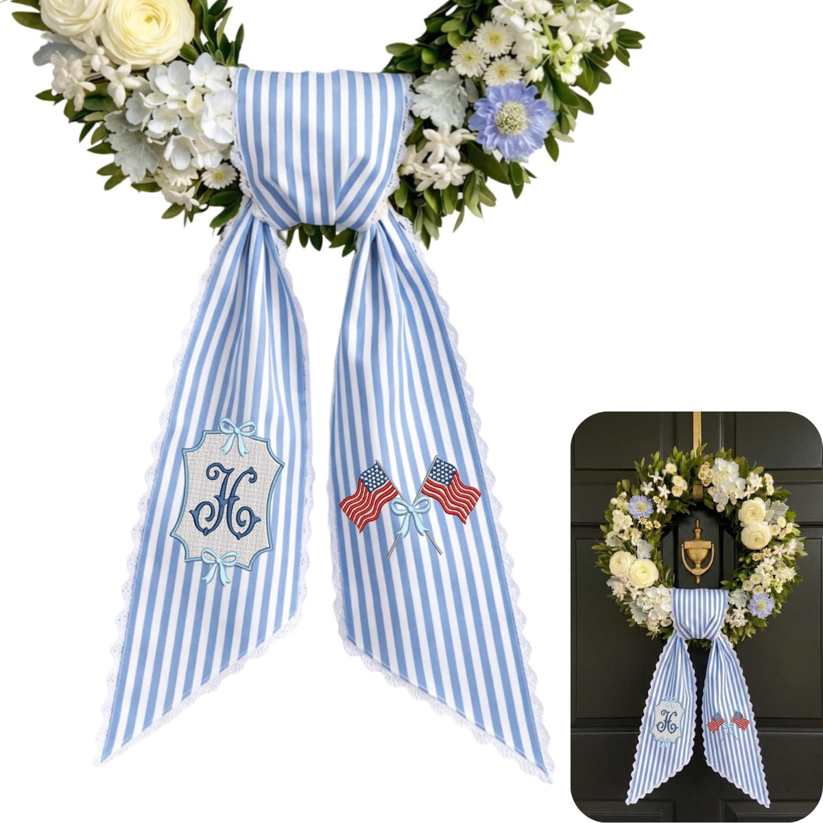 Patriotic Personalized Wreath Sash — 1 - American Flag