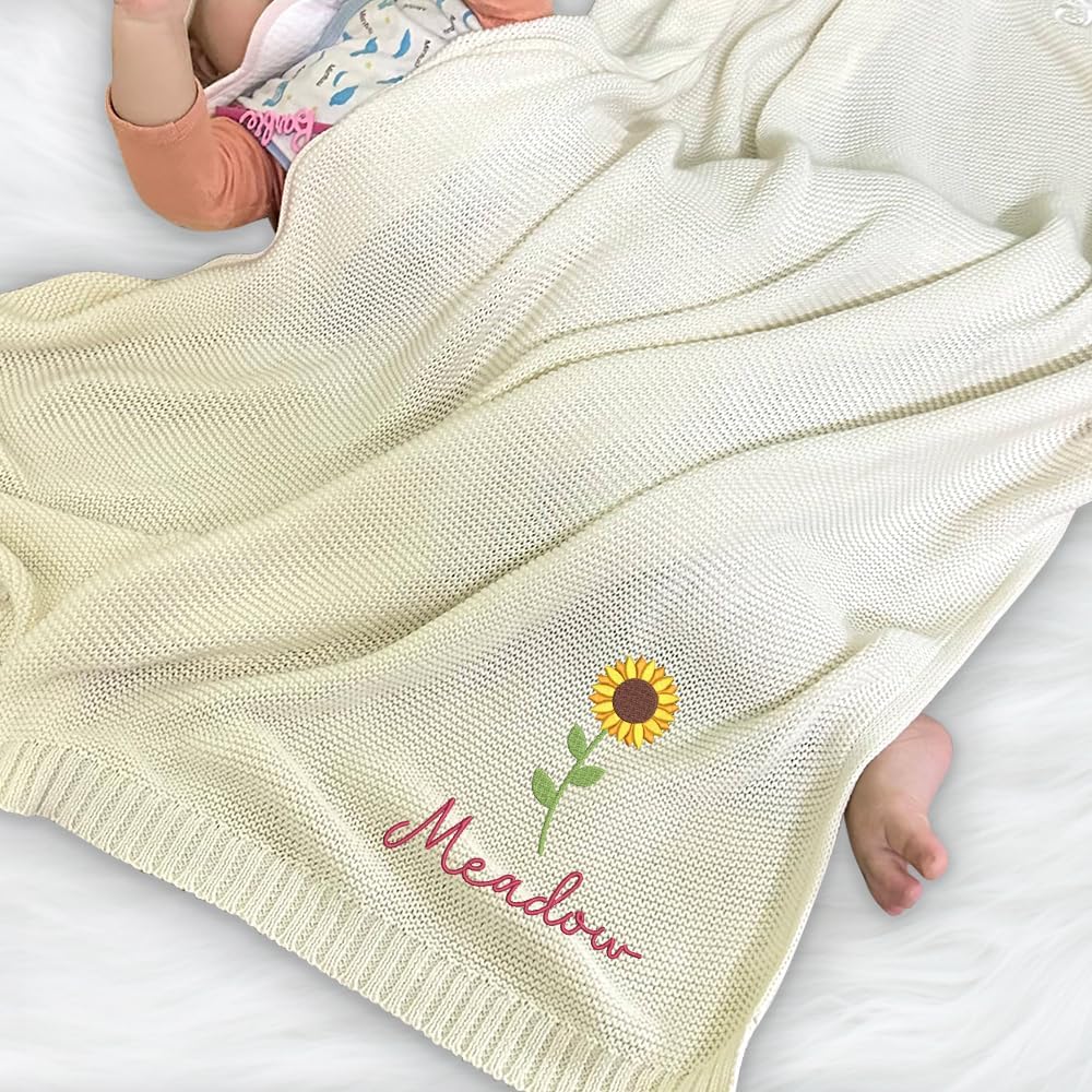 Personalized Knit Baby Blanket — 9 - Sunflowers — image 4