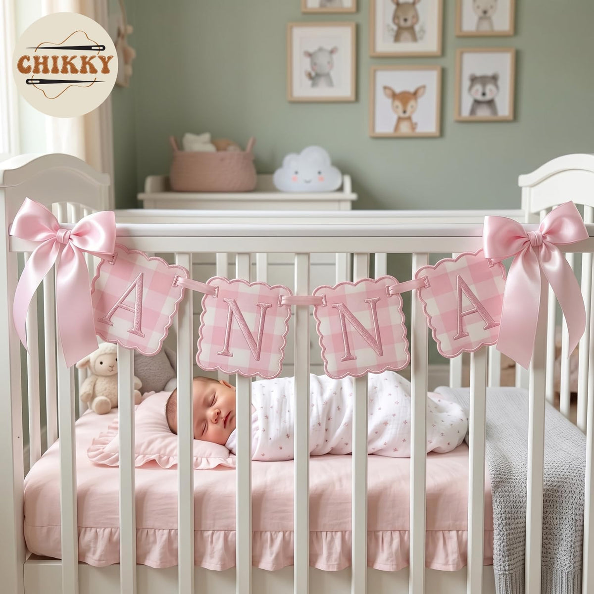 Personalized Embroidered Baby Name Banner — 1 - Pink — image 3