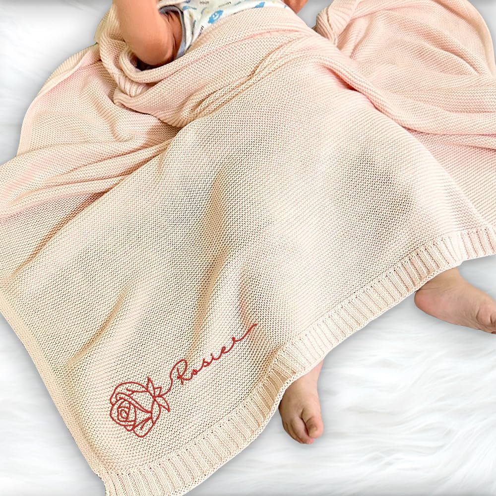 Personalized Knit Baby Blanket — 8 - Month flowers — image 5