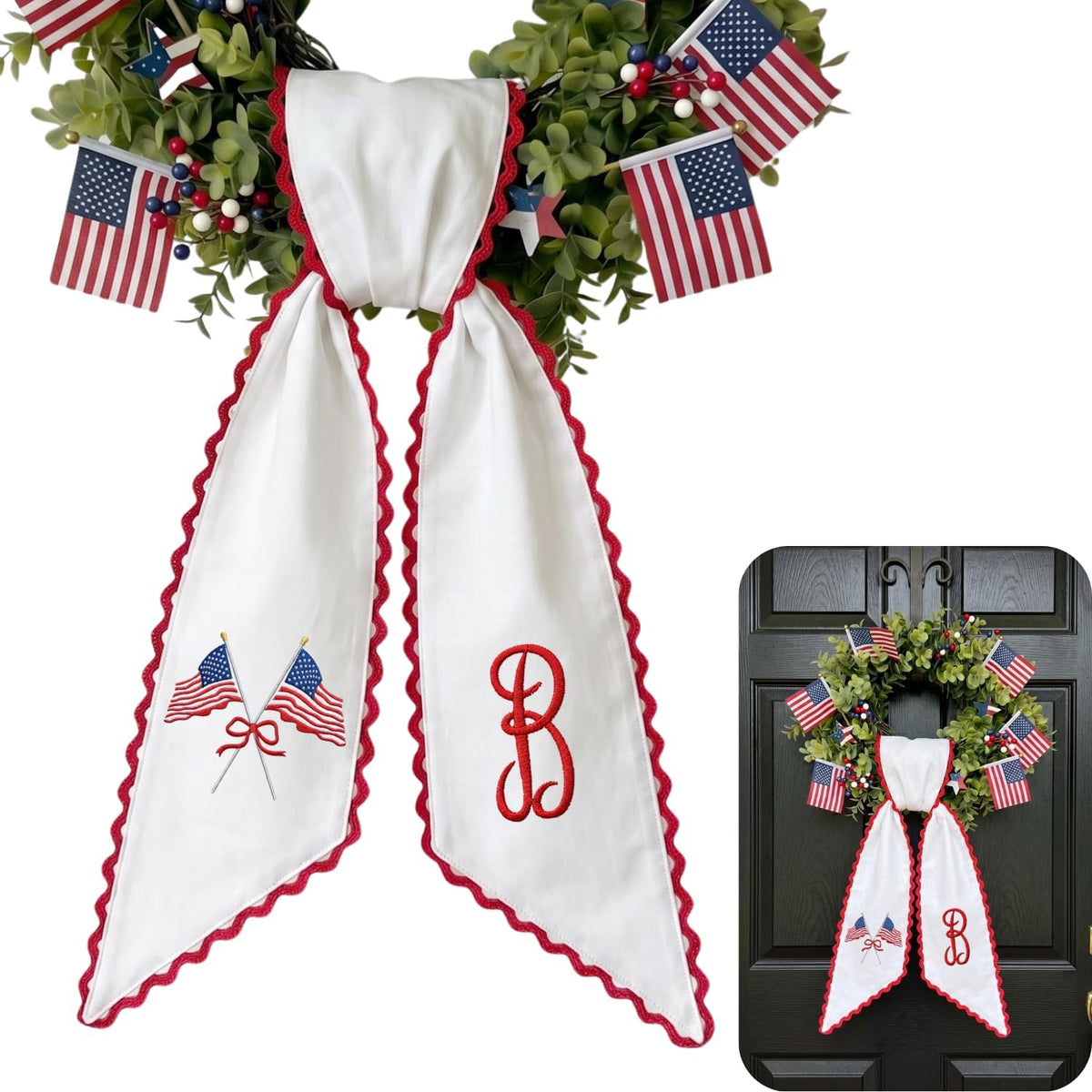 Patriotic Personalized Wreath Sash — 2 - USA Flag