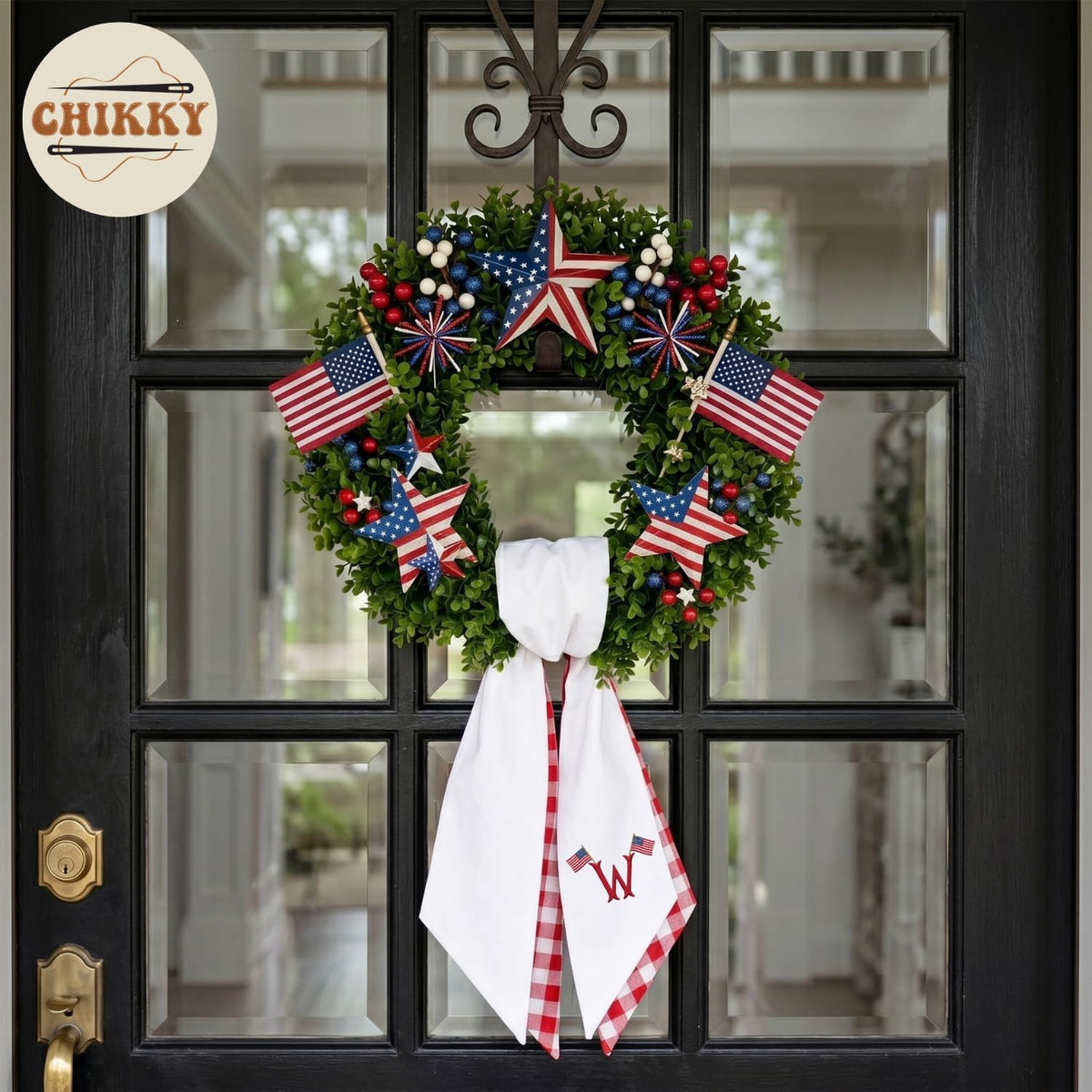 Patriotic Personalized Wreath Sash — 12 - monogram USA flag — image 2