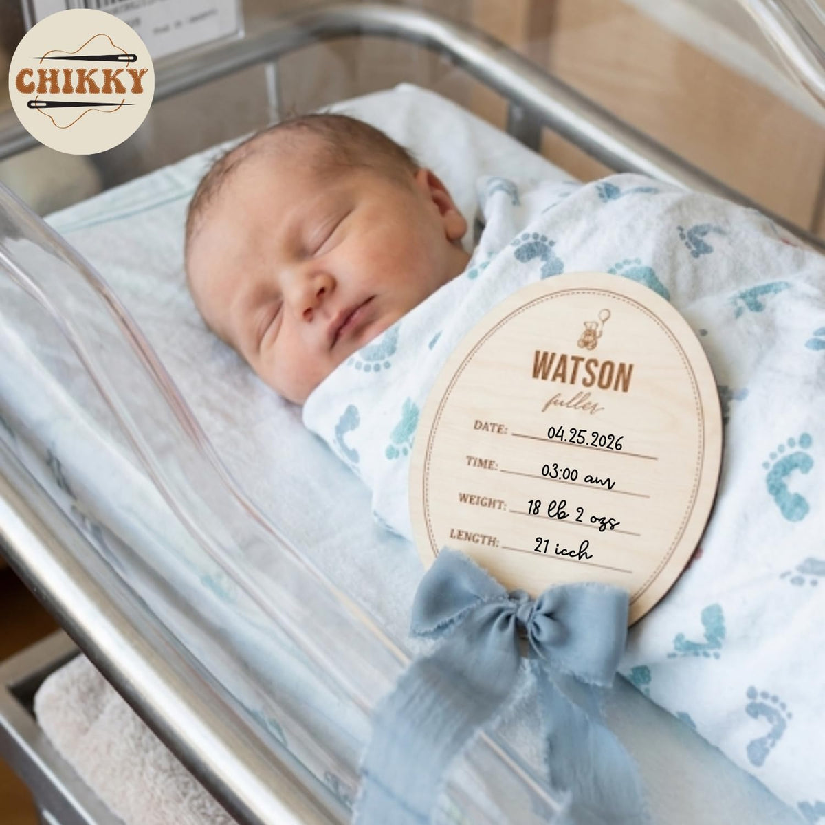 Personalized Wooden Birth Announcement Sign — 6 - oval bear — image 3