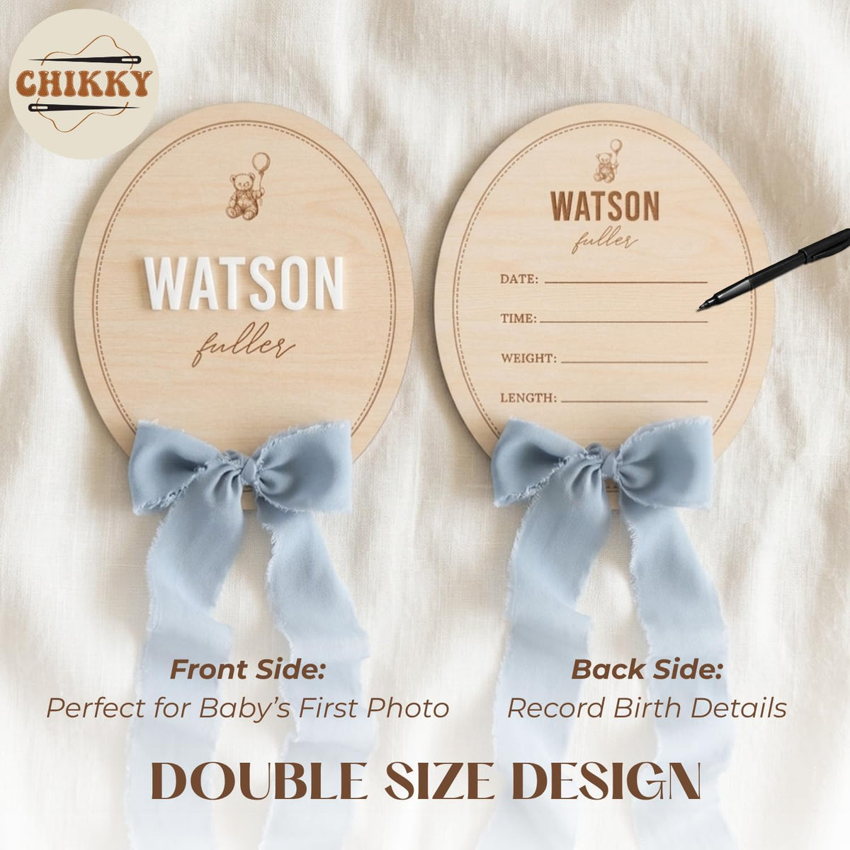 Personalized Wooden Birth Announcement Sign — 6 - oval bear — image 5