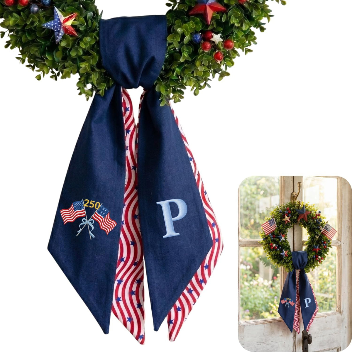 Monogram Personalized Wreath Sash — 5-250 4th of July