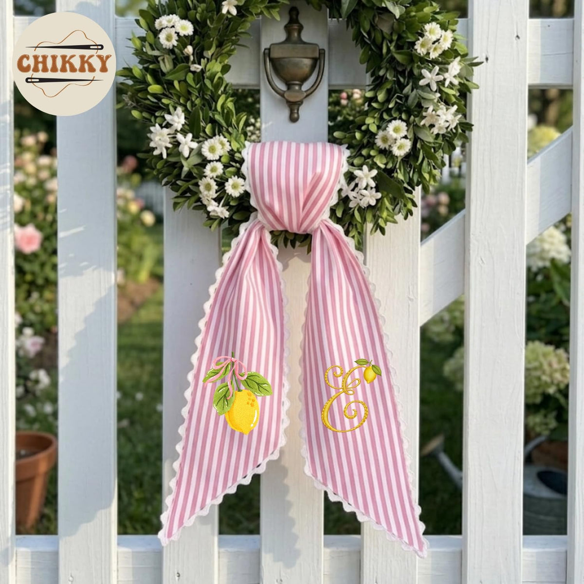 Monogram Personalized Wreath Sash — 8 - Lemon — image 4