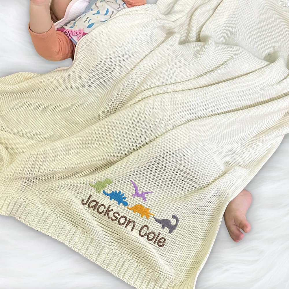 Personalized Knit Baby Blanket — 9 - Dinosaur — image 4
