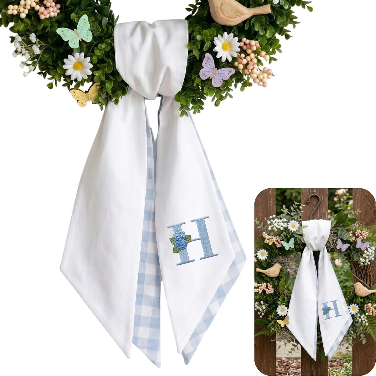 Monogram Personalized Wreath Sash — 7 - Hydrangea Initial