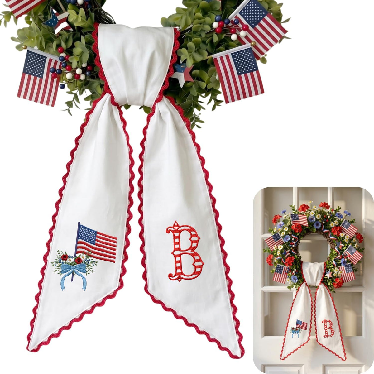 Patriotic Personalized Wreath Sash — 1 - USA Flag Flowers