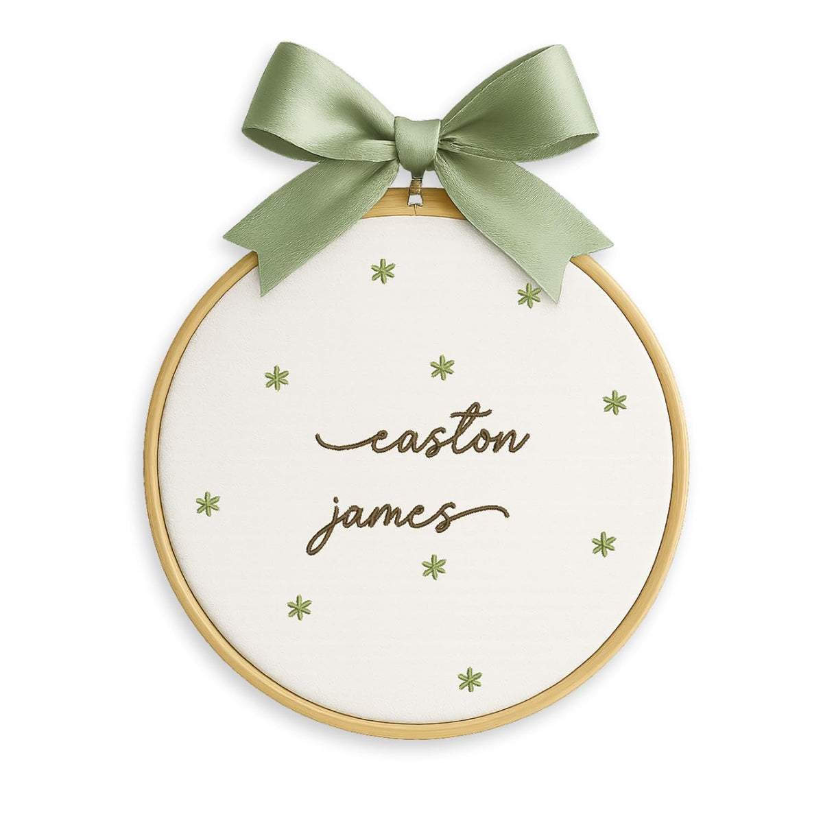 Personalized Newborn Name Embroidery Hoop — Bow