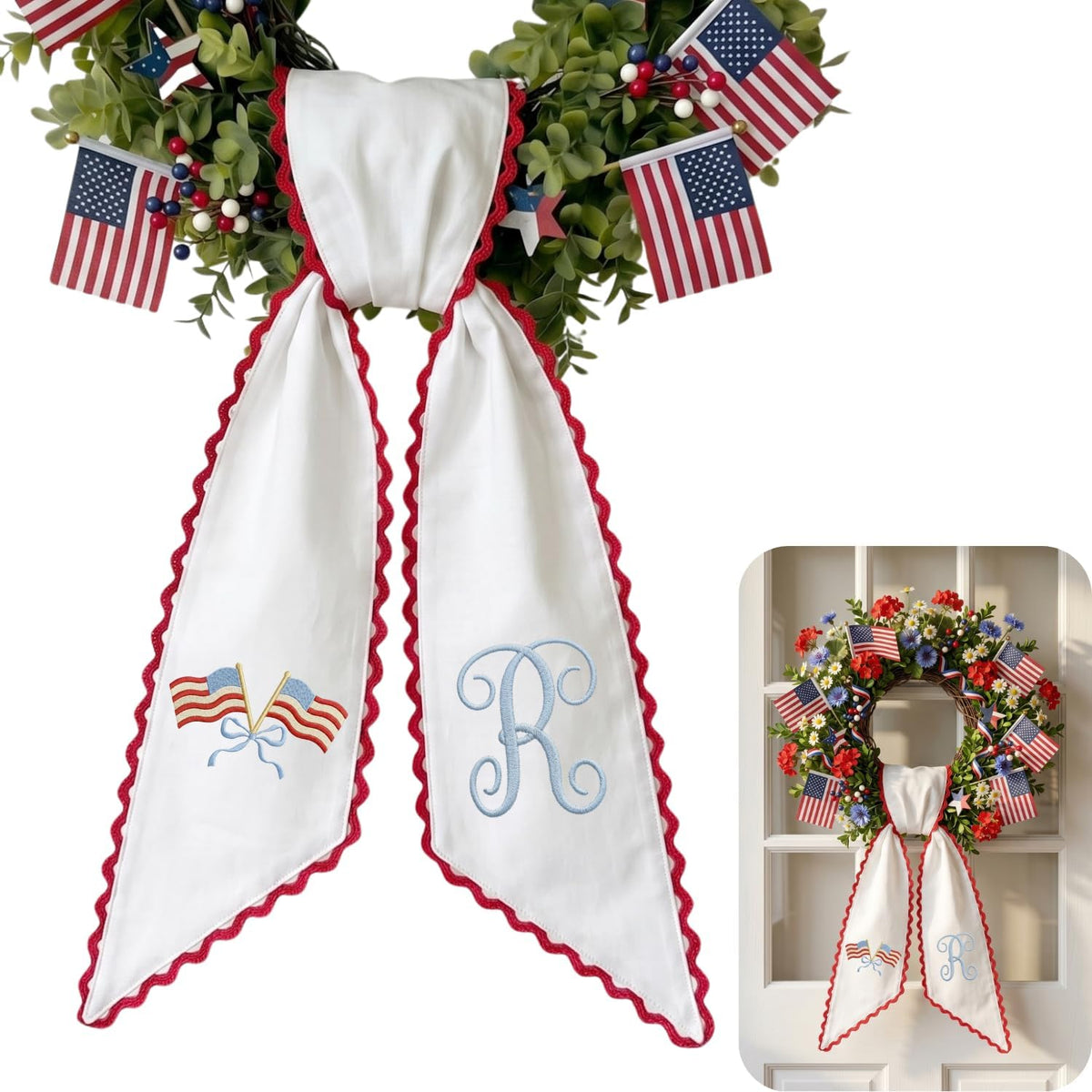 Patriotic Personalized Wreath Sash — 9 - USA Flag