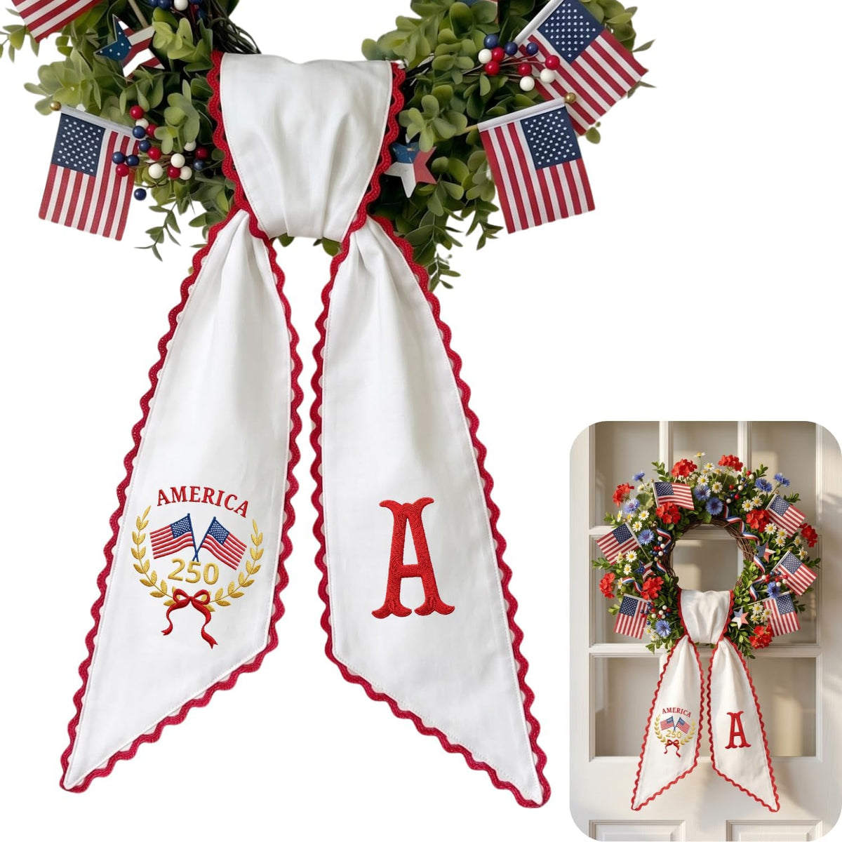 Monogram Personalized Wreath Sash — 8-250 America