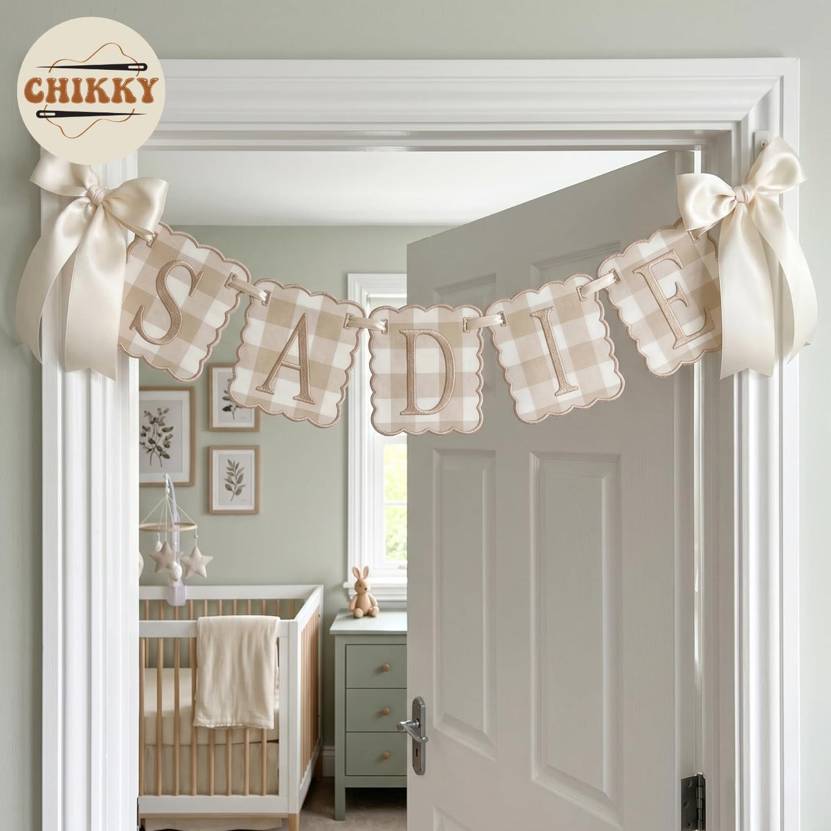 Personalized Embroidered Baby Name Banner — 3 - Beige — image 5
