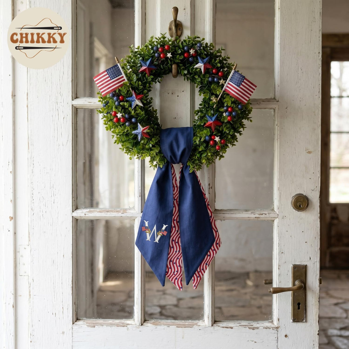 Patriotic Personalized Wreath Sash — 3 - monogram USA flag — image 4