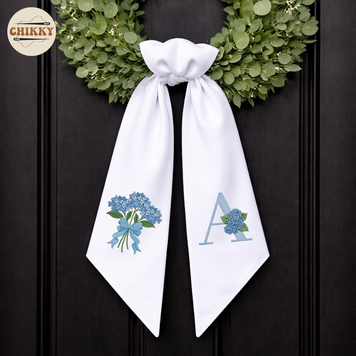 Monogram Personalized Wreath Sash — 12 - Blue Hydrangea — image 5