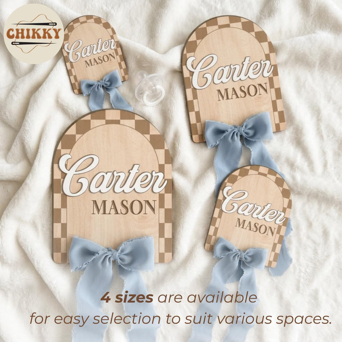 Personalized Wooden Birth Announcement Sign — 3 - plaid — image 6