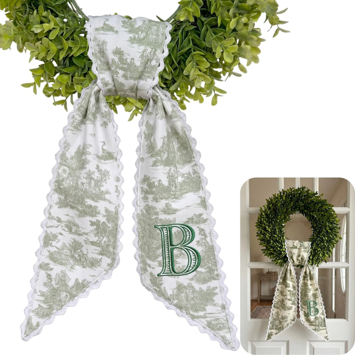Monogram Personalized Wreath Sash — 3 - Big Initial