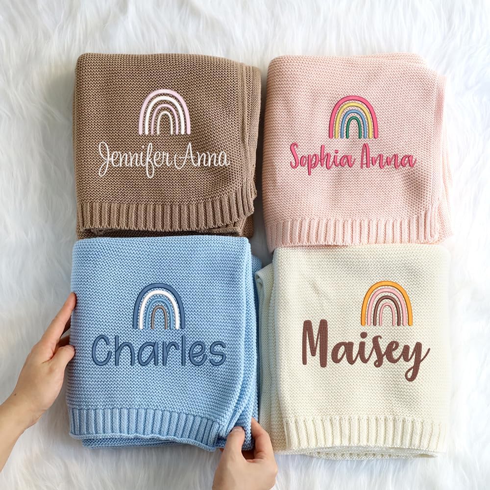 Personalized Knit Baby Blanket — 4 - Rainbow — image 4