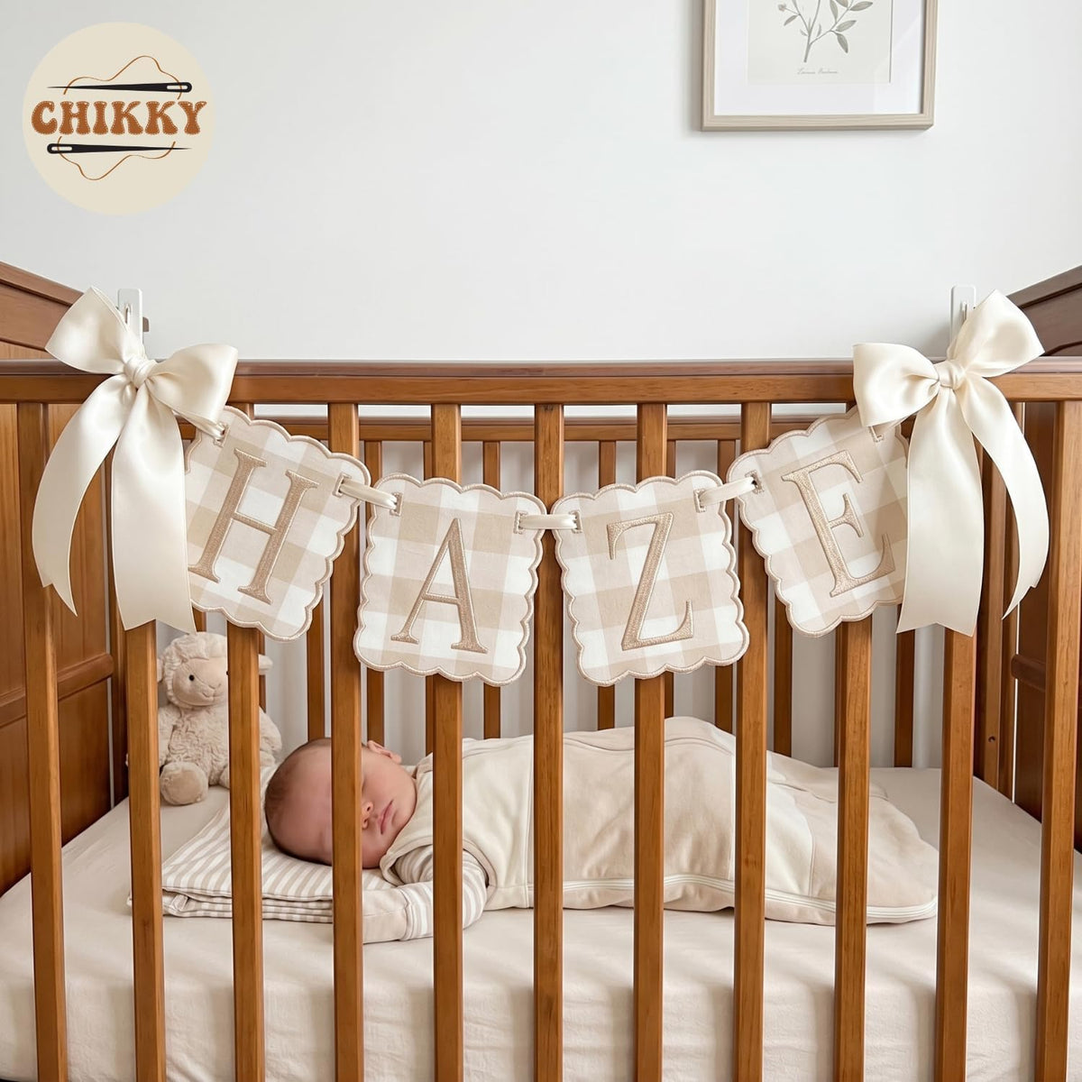 Personalized Embroidered Baby Name Banner — 3 - Beige — image 3