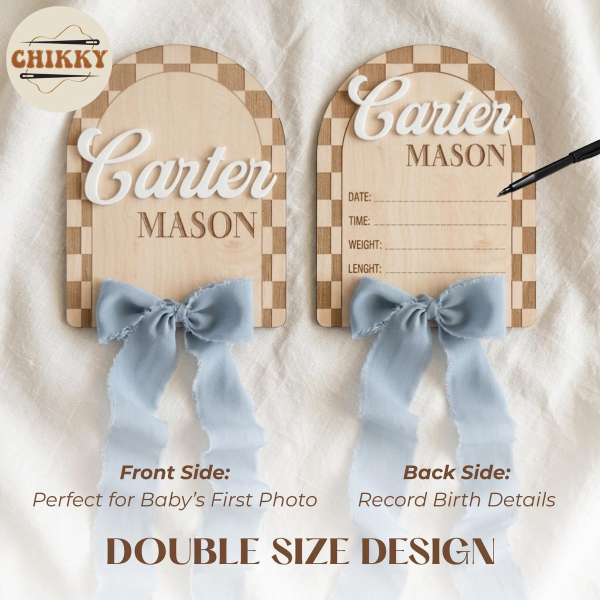 Personalized Wooden Birth Announcement Sign — 3 - plaid — image 5