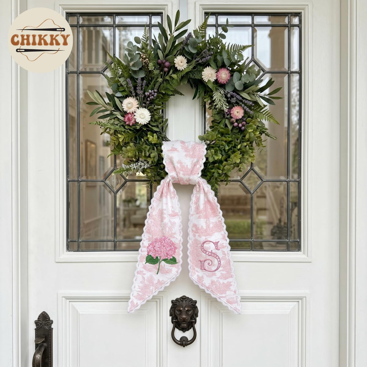 Monogram Personalized Wreath Sash — 4 - Pink Hydrangea — image 2