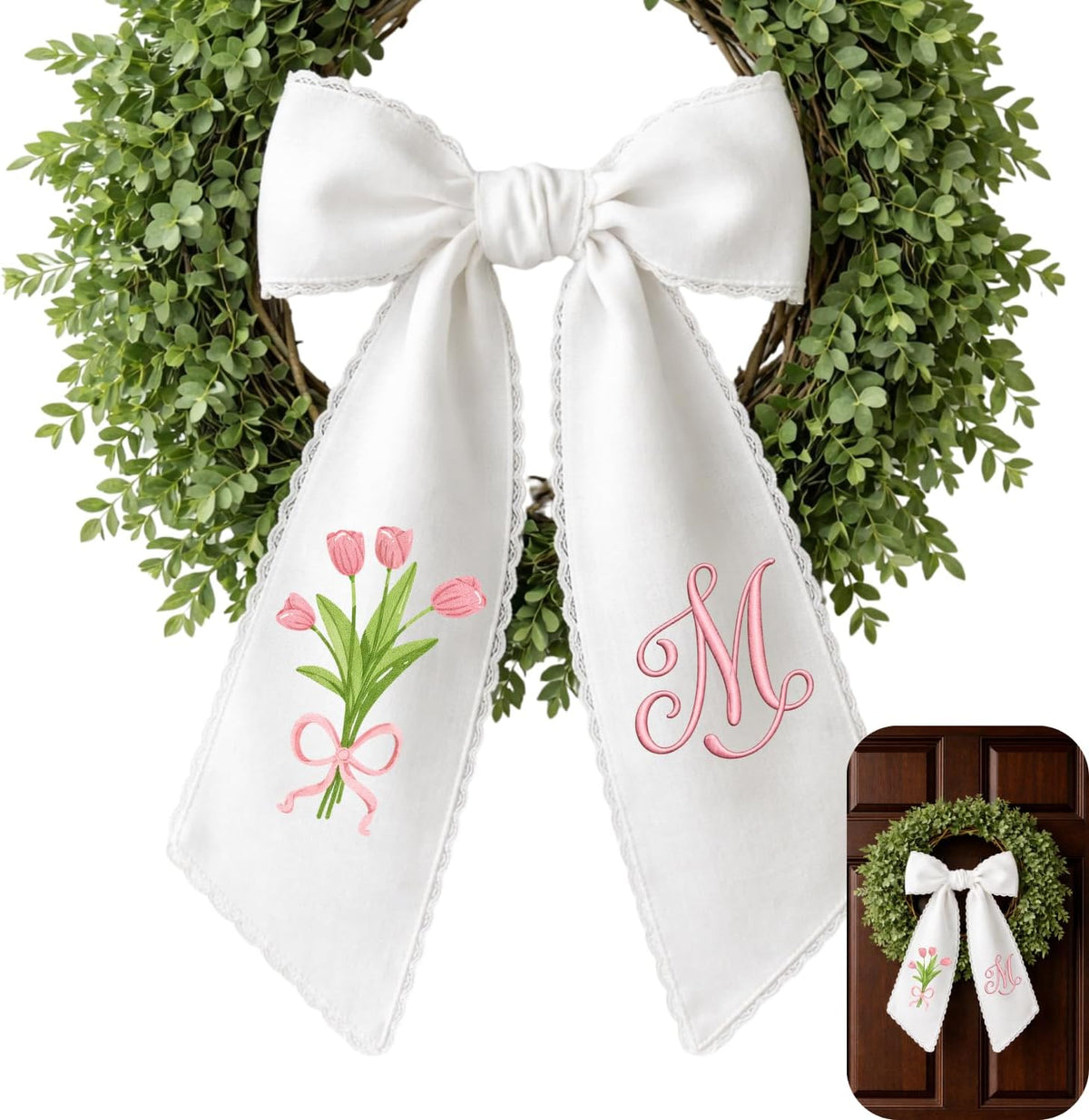 Monogram Personalized Wreath Sash — 12 - Tulip Bouquet