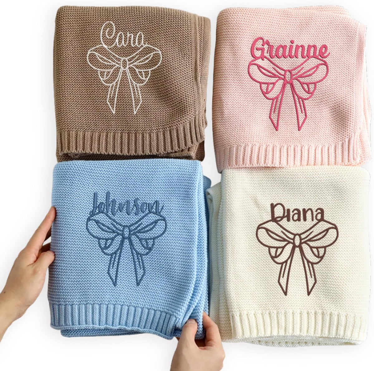 Personalized Knit Baby Blanket — 3 - Name Bow