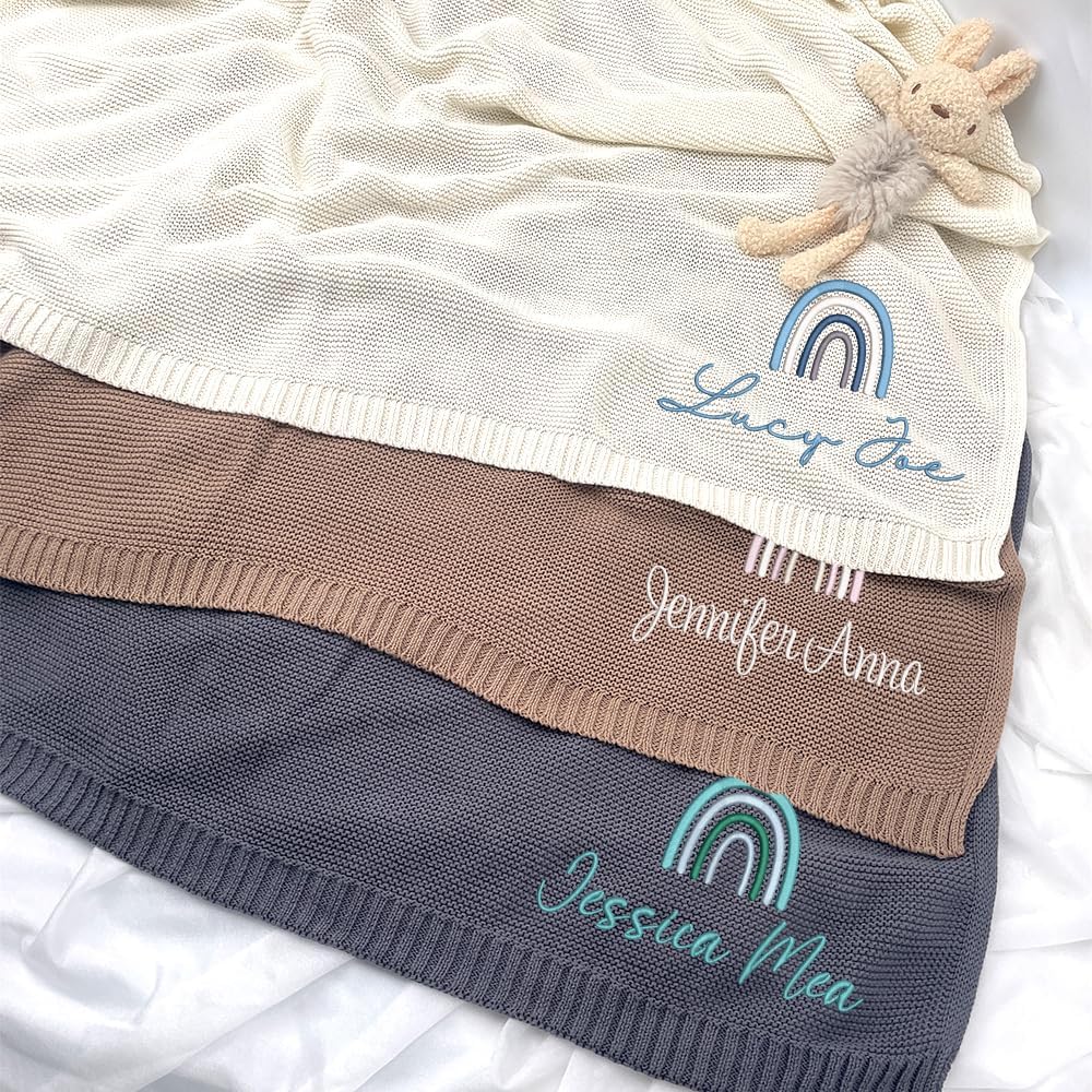 Personalized Knit Baby Blanket — 4 - Rainbow — image 3