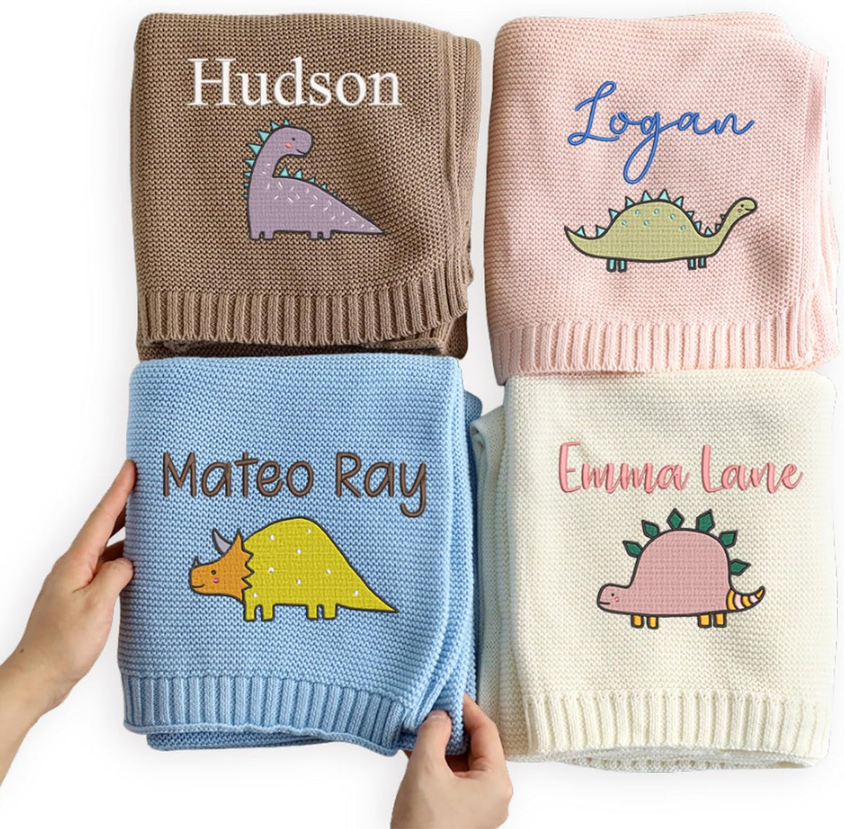 Personalized Knit Baby Blanket — 3 - Dinosaur