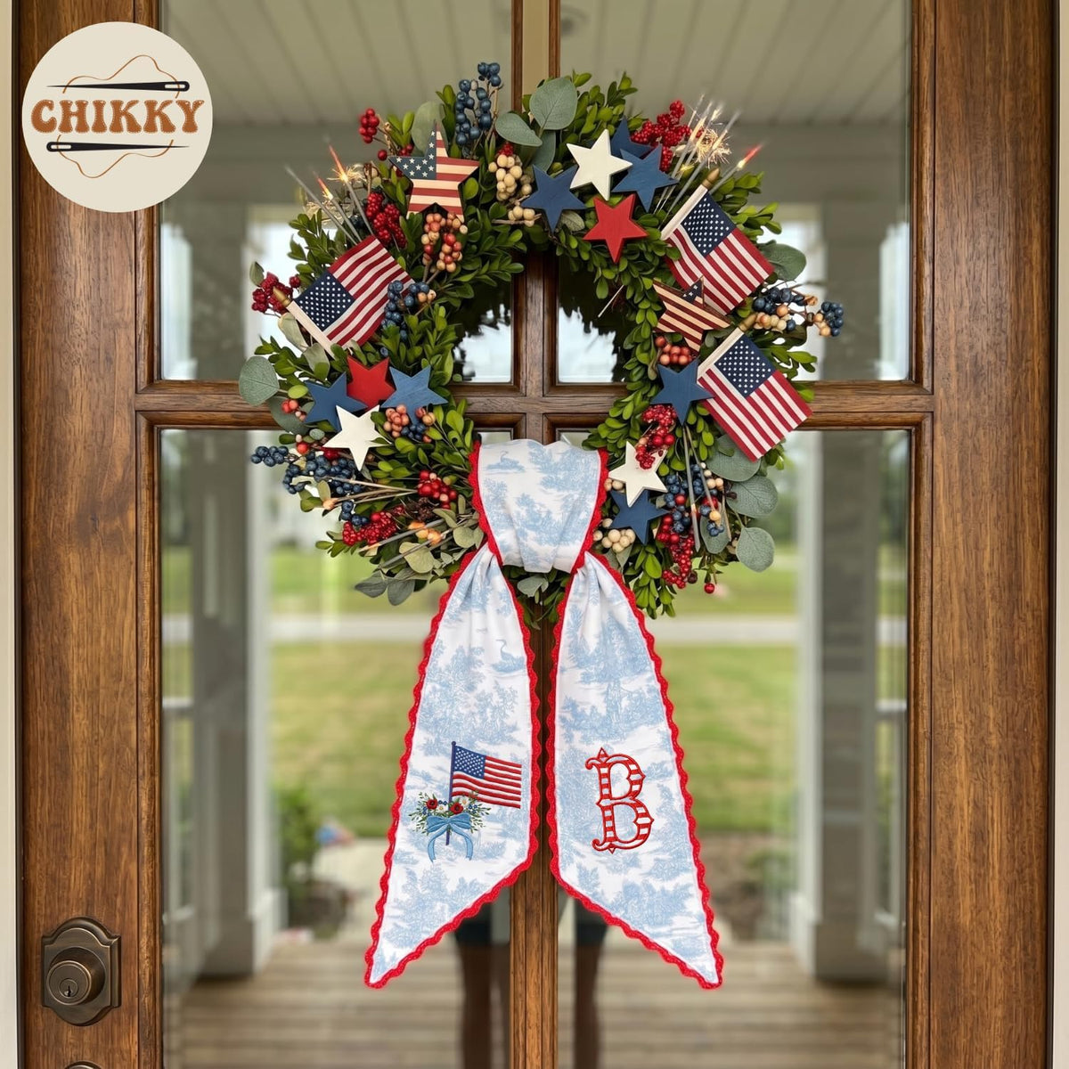 Patriotic Personalized Wreath Sash — 1 - USA Flag Flowers — image 5